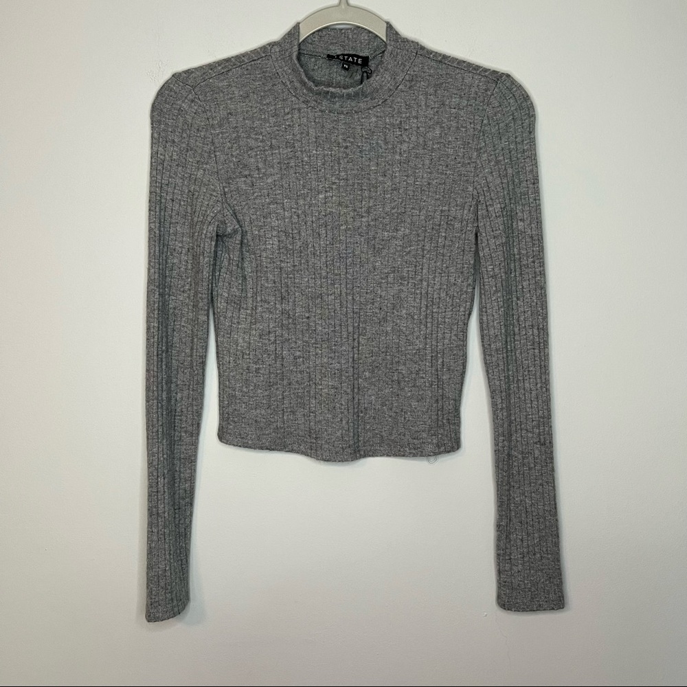 Women’s new 1. State gray ribbed long sleeve crop top blouse size XS